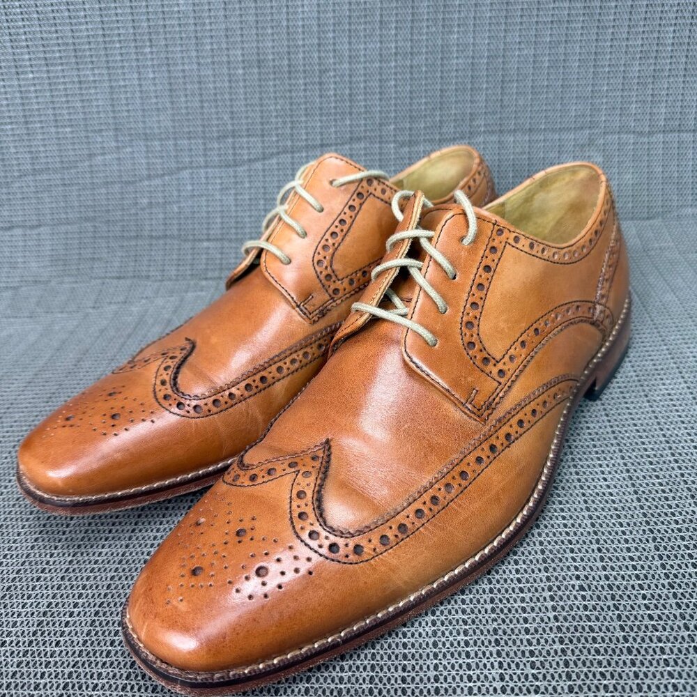 Cole Haan Mens Size 10M Tan Giraldo Wingtip Leather Oxford Shoes Brogue Detail